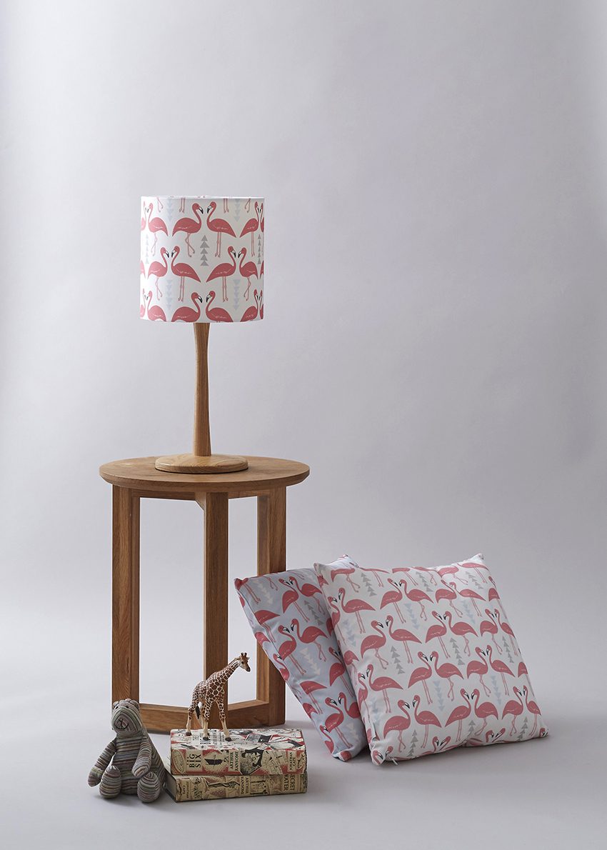 Flamingo Flourish lampshade, ice blue