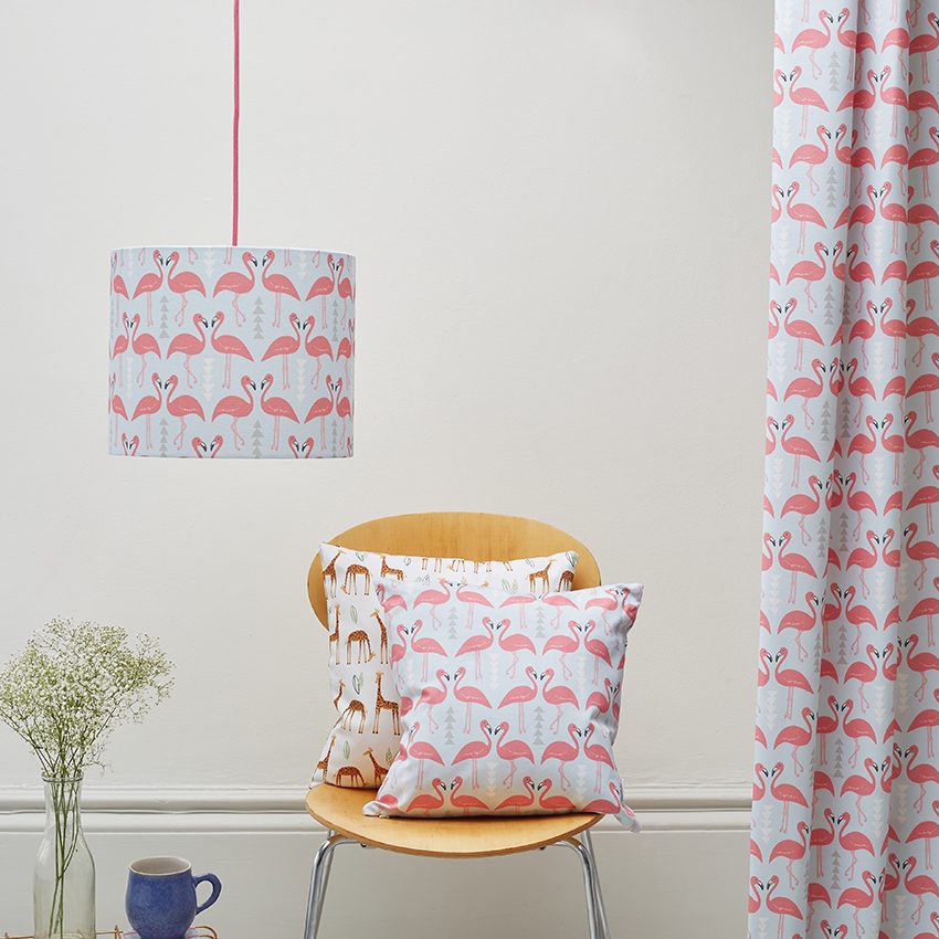 Flamingo Flourish lampshade, ice blue