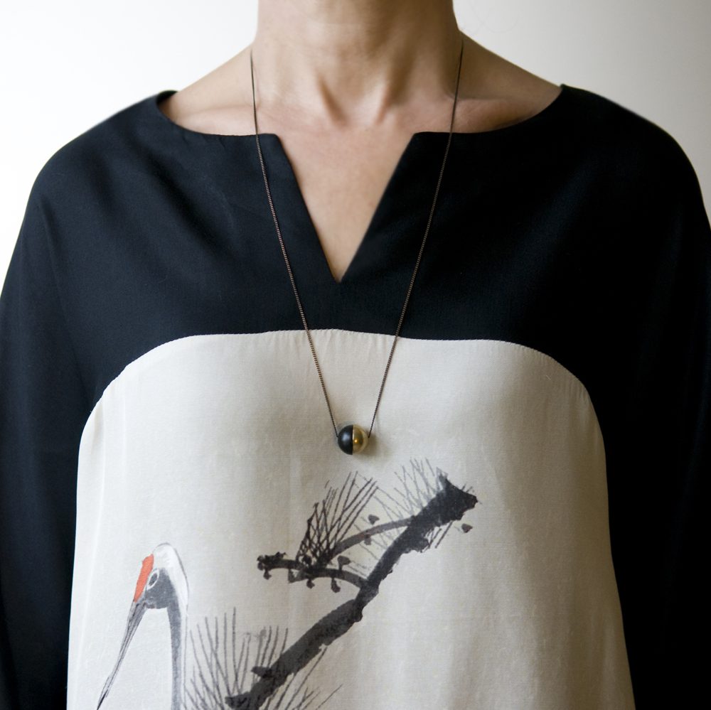 Brass and black ball necklace