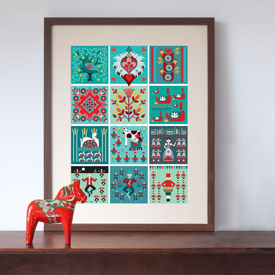 12 Days of Christmas Folk Style Art Print