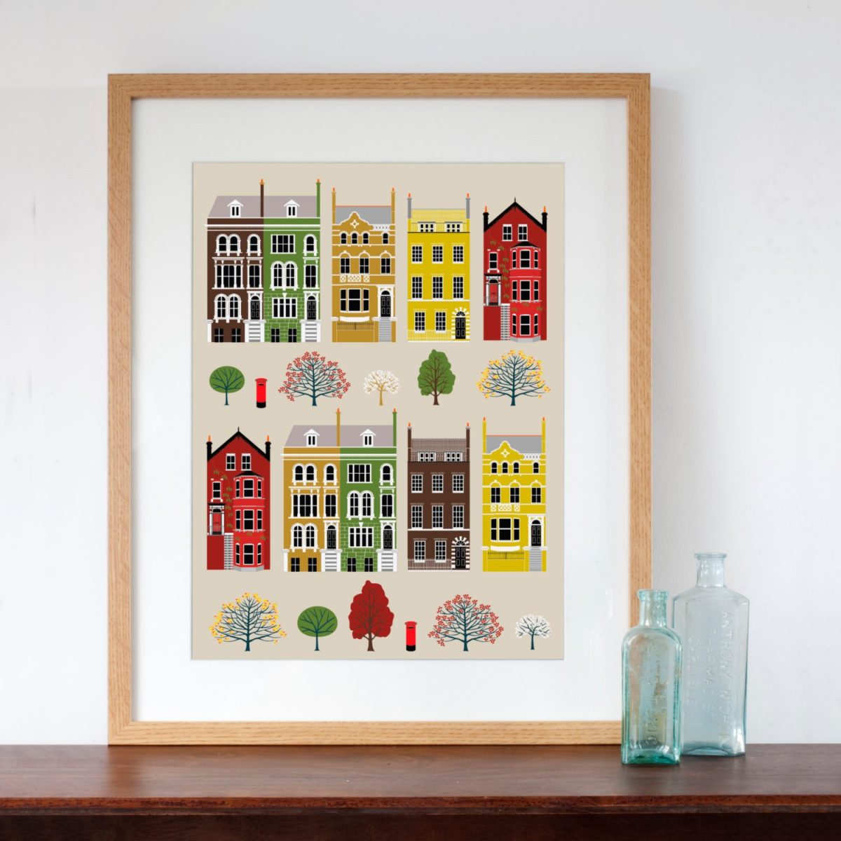 London Row Houses Art Print Autumn Fall Colours
