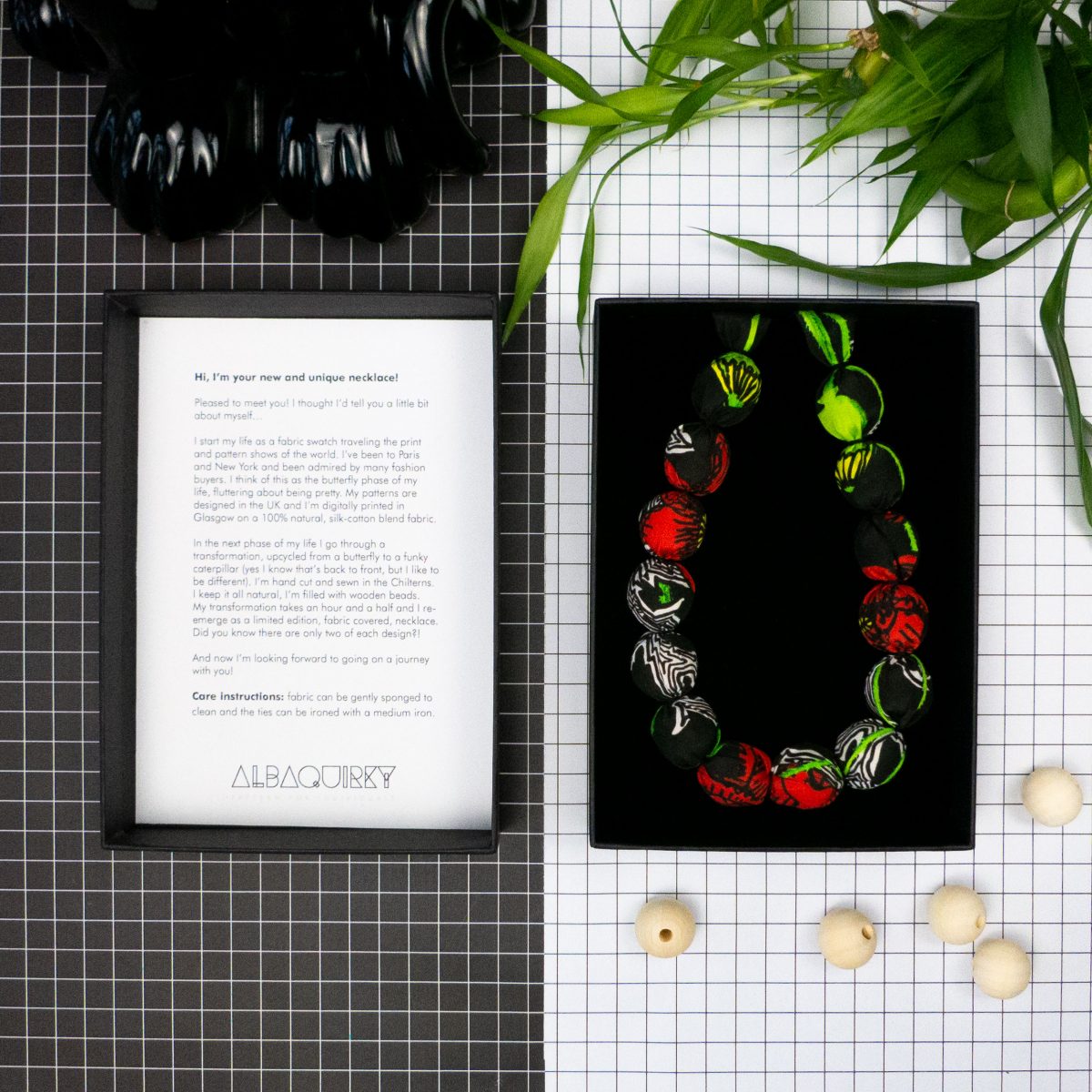 Chunky, Fabric Covered, Bead Necklace 'Poppies'