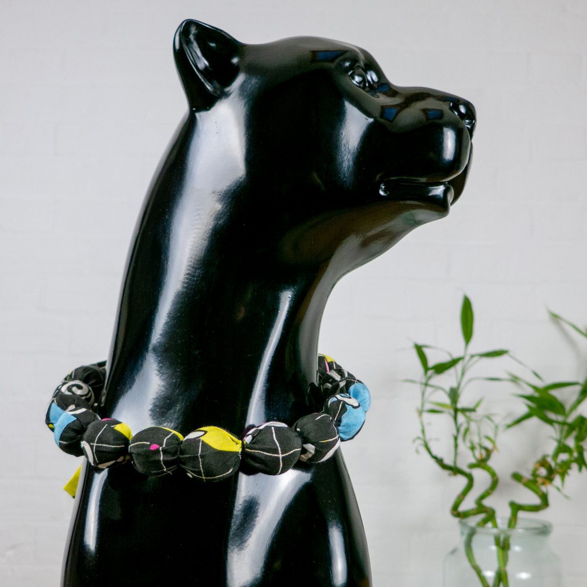 Chunky, Fabric Covered, Bead Necklace 'Memphis check'
