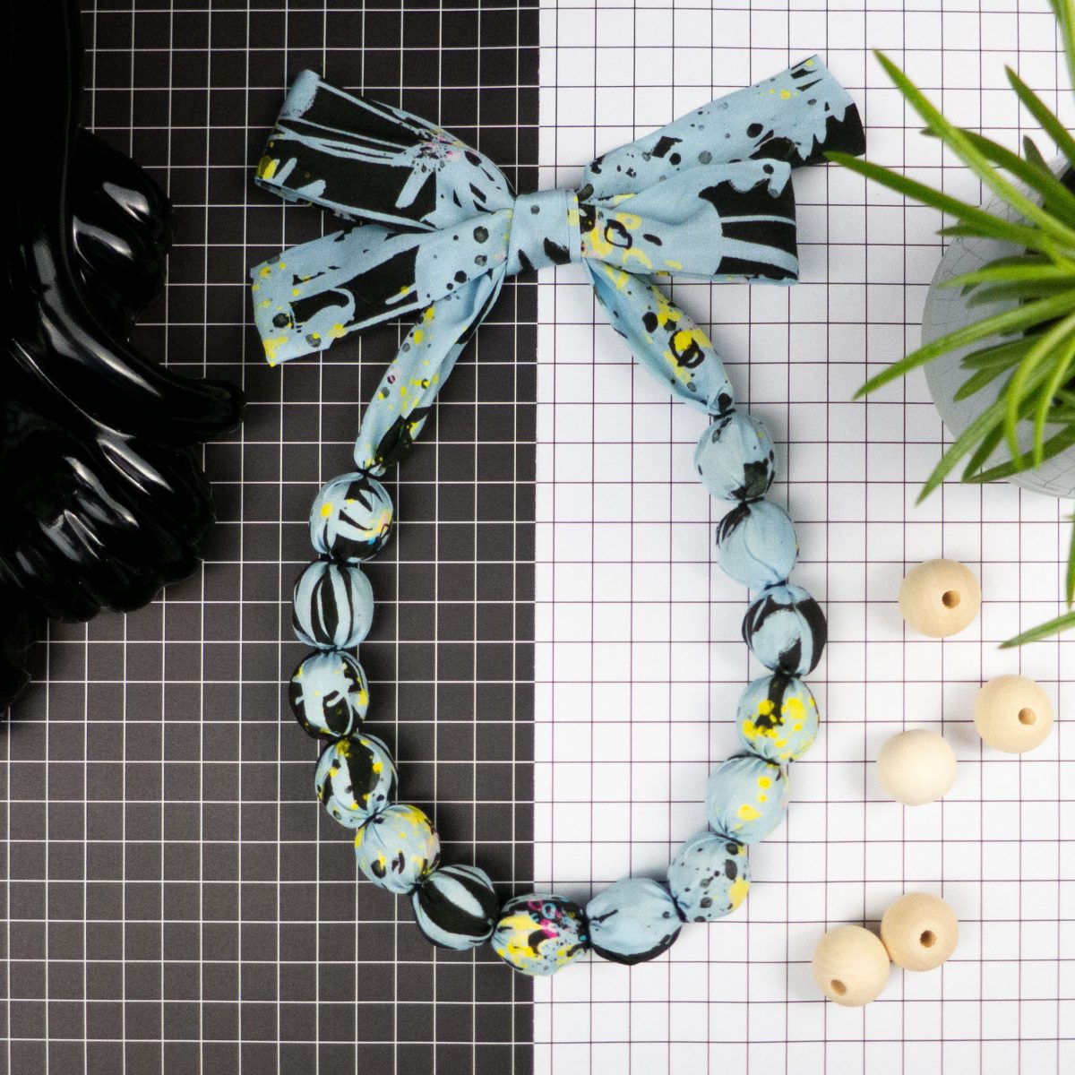 Chunky, Fabric Covered, Bead Necklace 'Wild Meadow'
