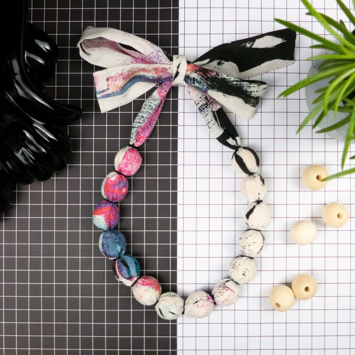 Chunky, Fabric Covered, Bead Necklace 'Dune grasses'