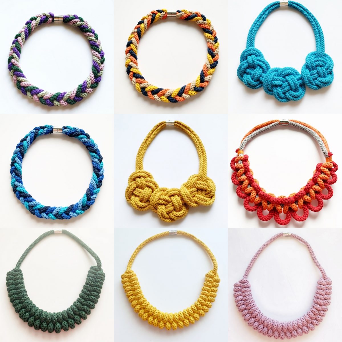 The Emilia Necklace - Red, blue and grey statement necklace