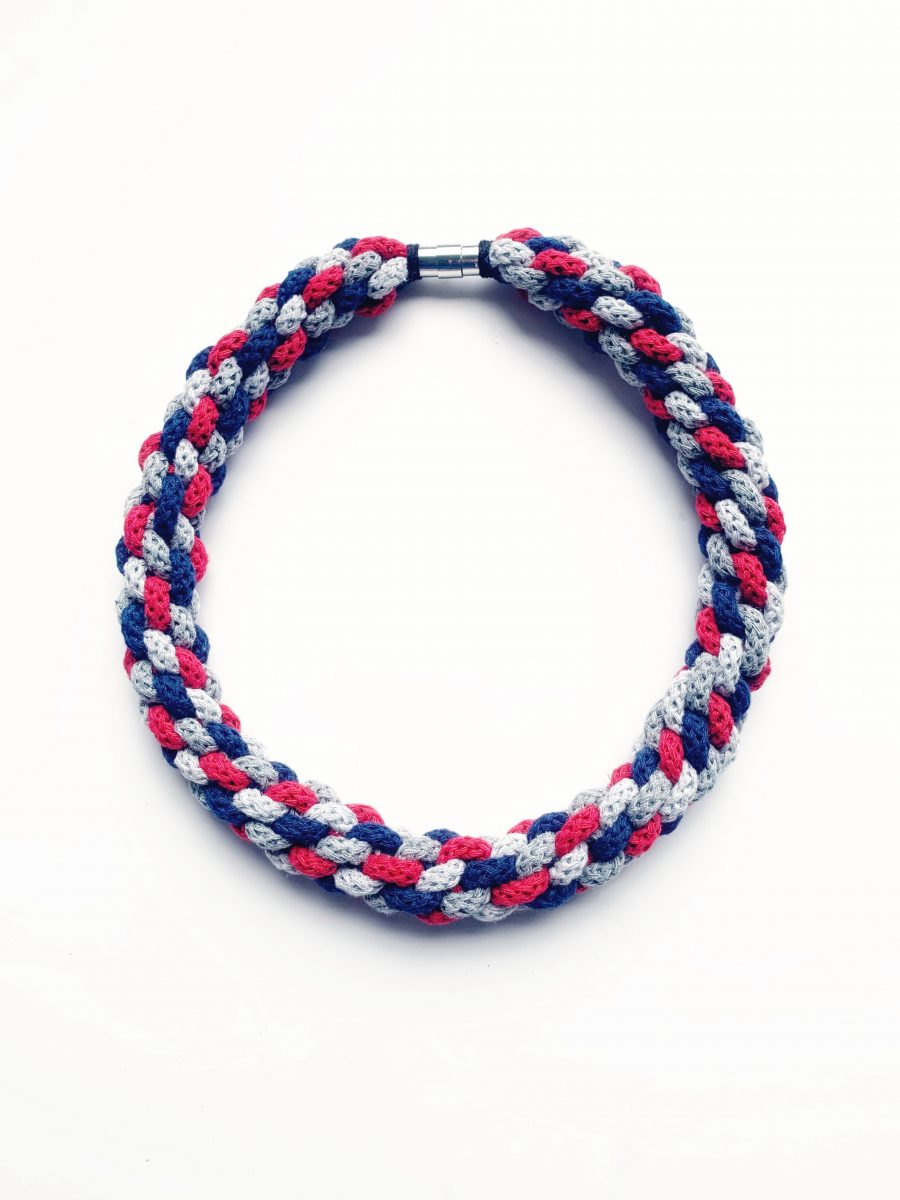 The Emilia Necklace - Red, blue and grey statement necklace