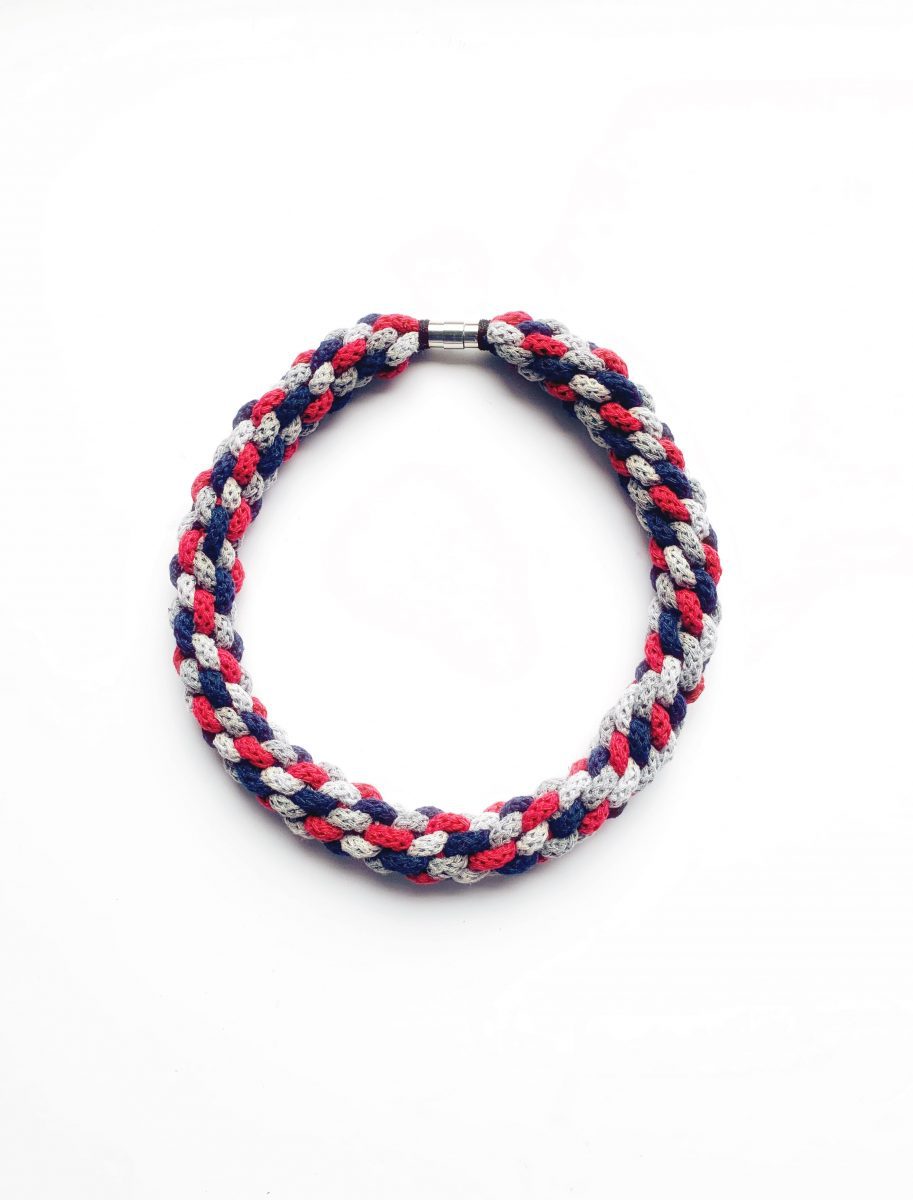 The Emilia Necklace - Red, blue and grey statement necklace