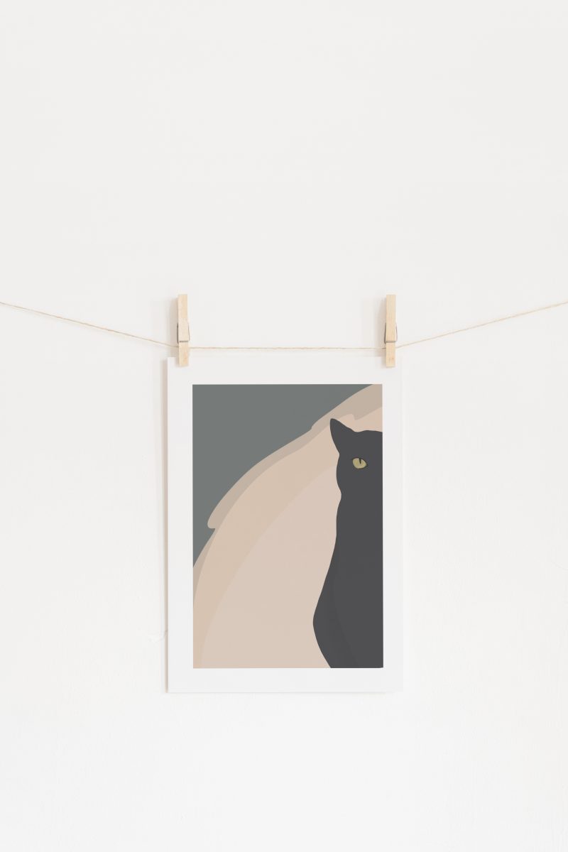 Black Cat Abstract Illustration A4 Art Print Wall decor- Border, Unframed