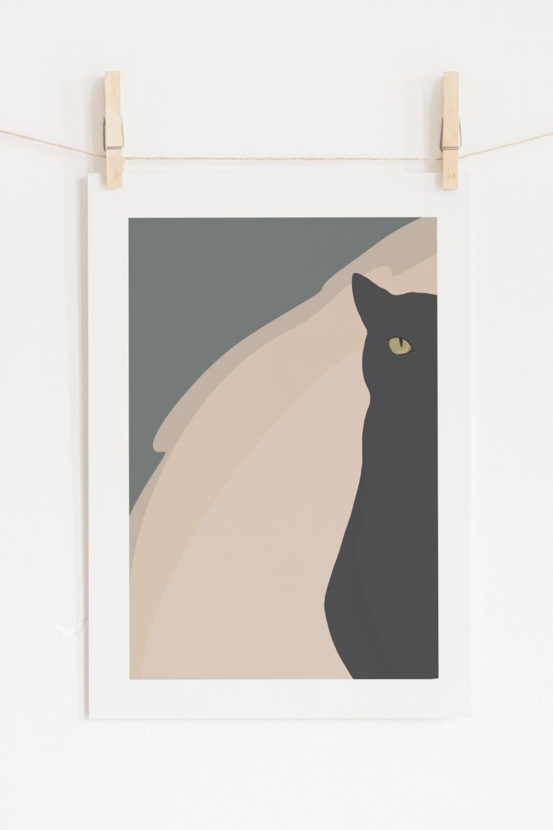 Black Cat Abstract Illustration A4 Art Print Wall decor- Border, Unframed