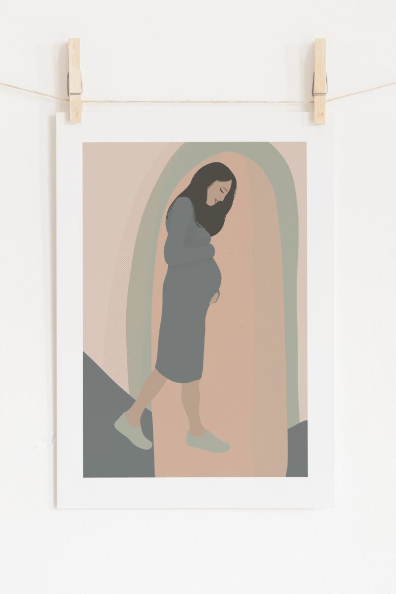 Glowing Mama Abstract Illustration A4 Art Print Wall decor- Border, Unframed