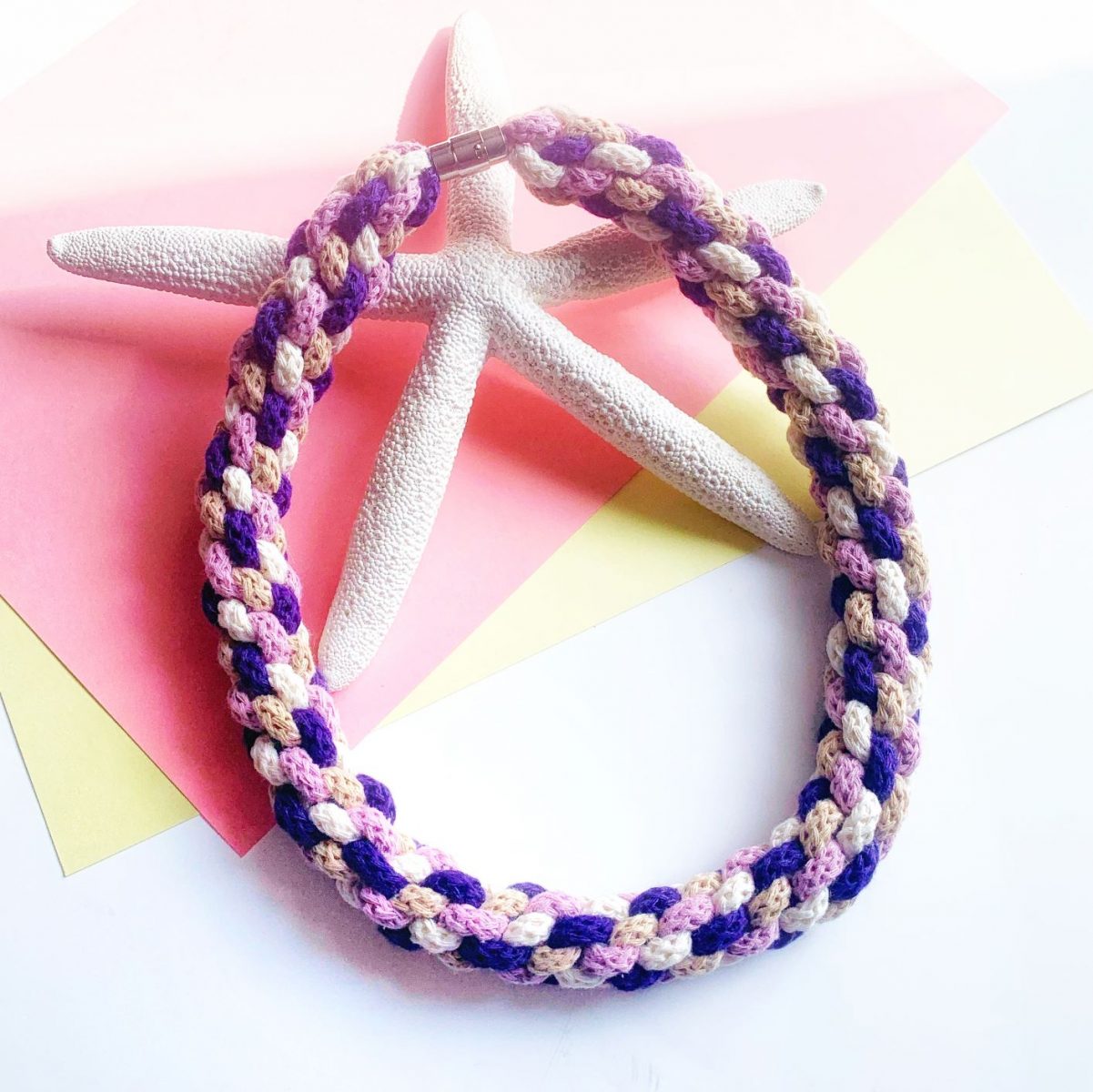 The Emilia Necklace - Purple and cream statement necklace