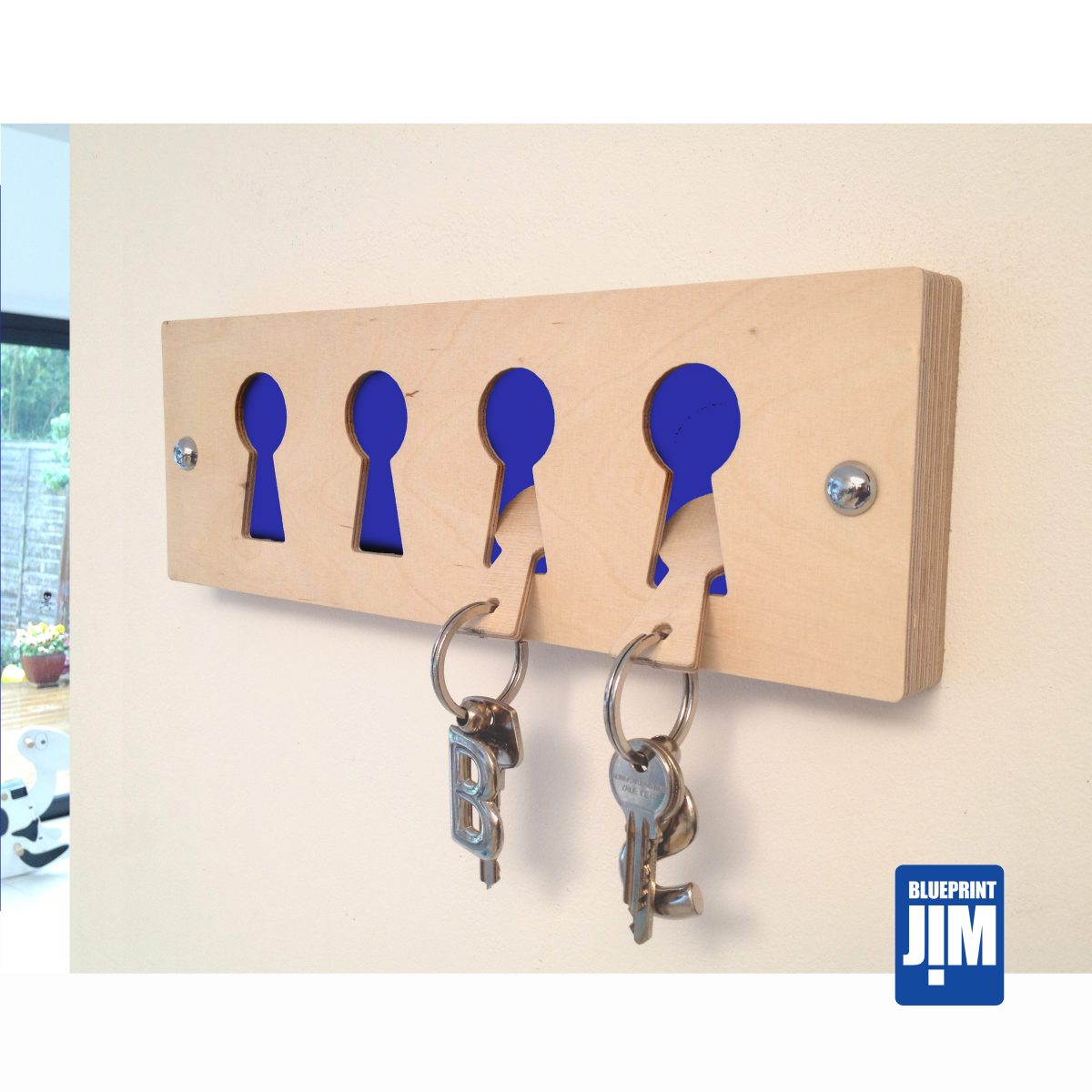 Blue Birch faced ply keyrack & fobs