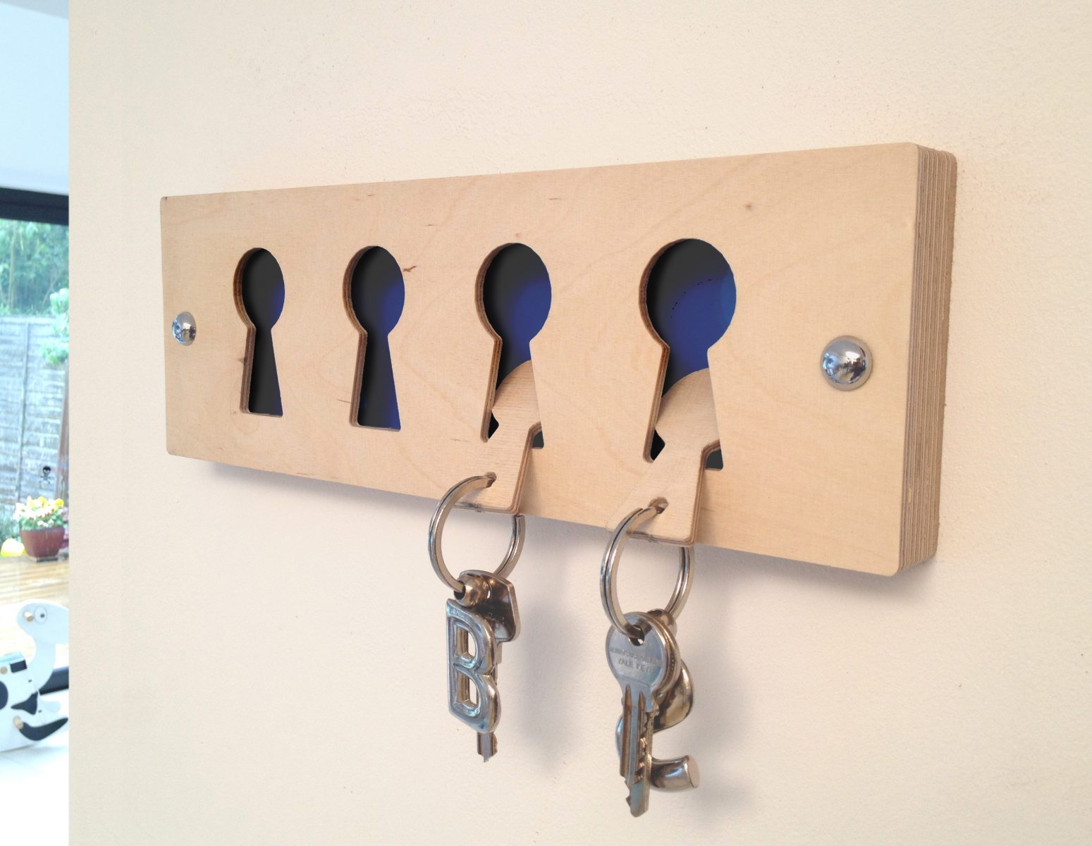 Blue Birch faced ply keyrack & fobs