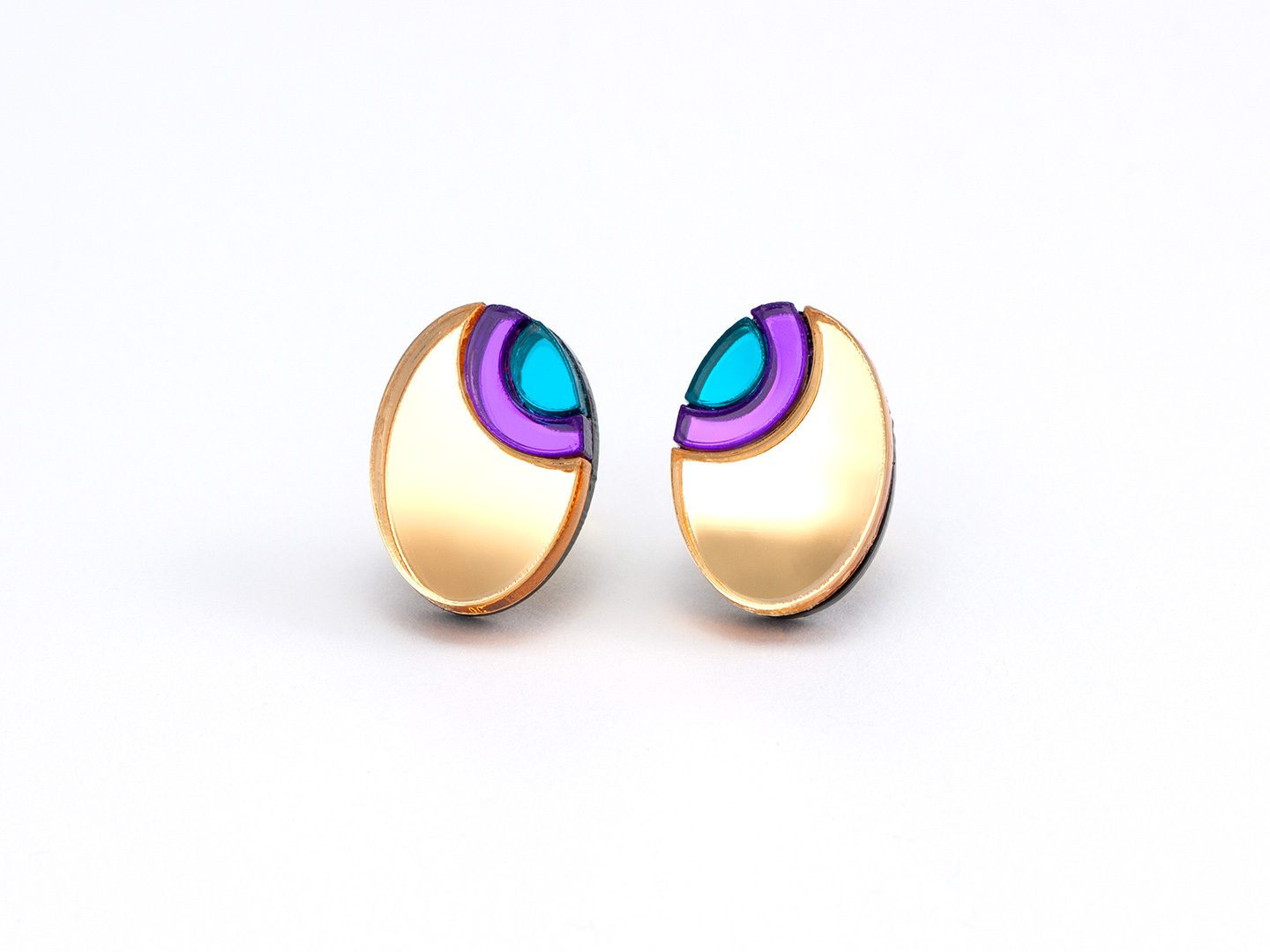 FORM054 OJO DE DIOS II Stud Earrings - Gold Purple, Teal