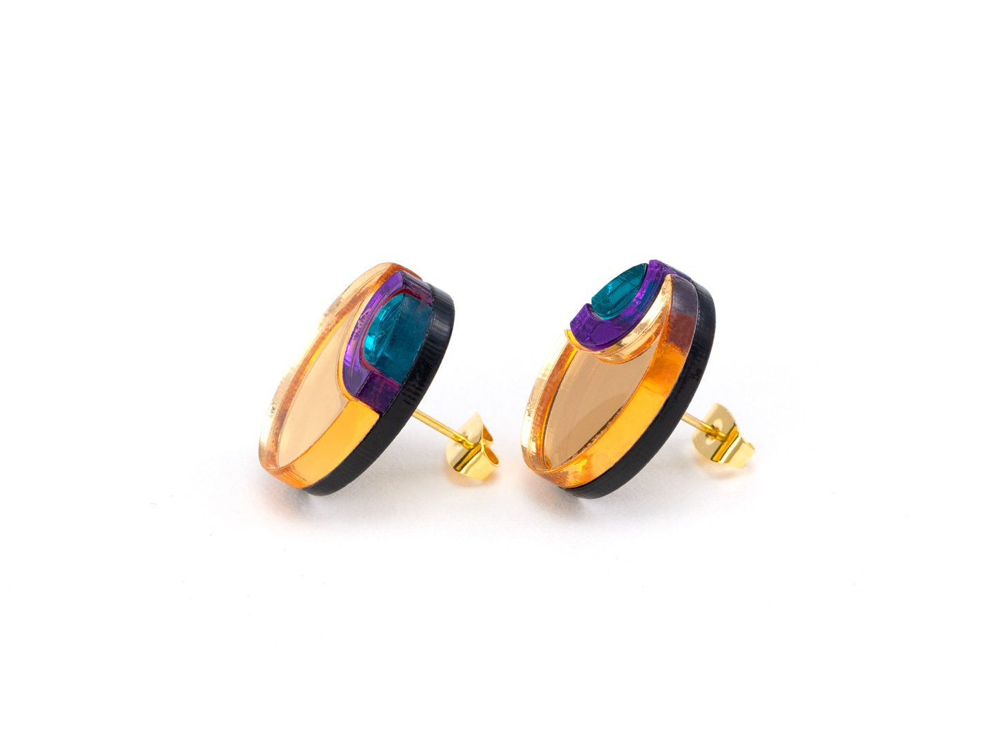 FORM054 OJO DE DIOS II Stud Earrings - Gold Purple, Teal