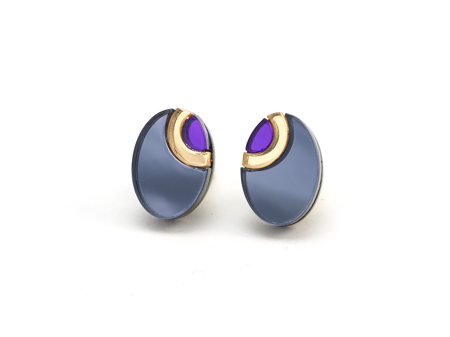 FORM054 OJO DE DIOS II Stud Earrings - Slate Gray, Gold, Purple