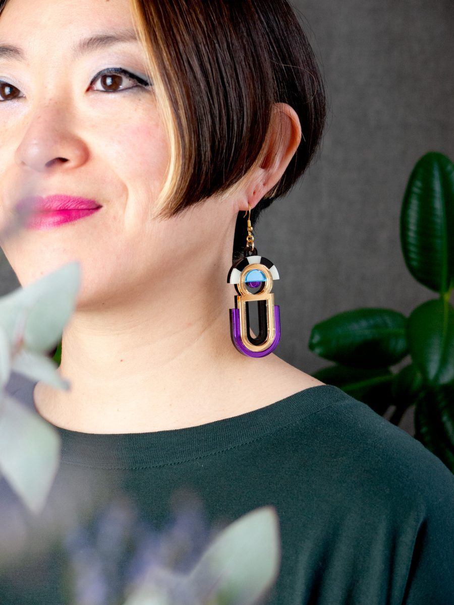 FORM061 ESTRELLA II Drop Earrings - Gold, Ice Blue, Purple