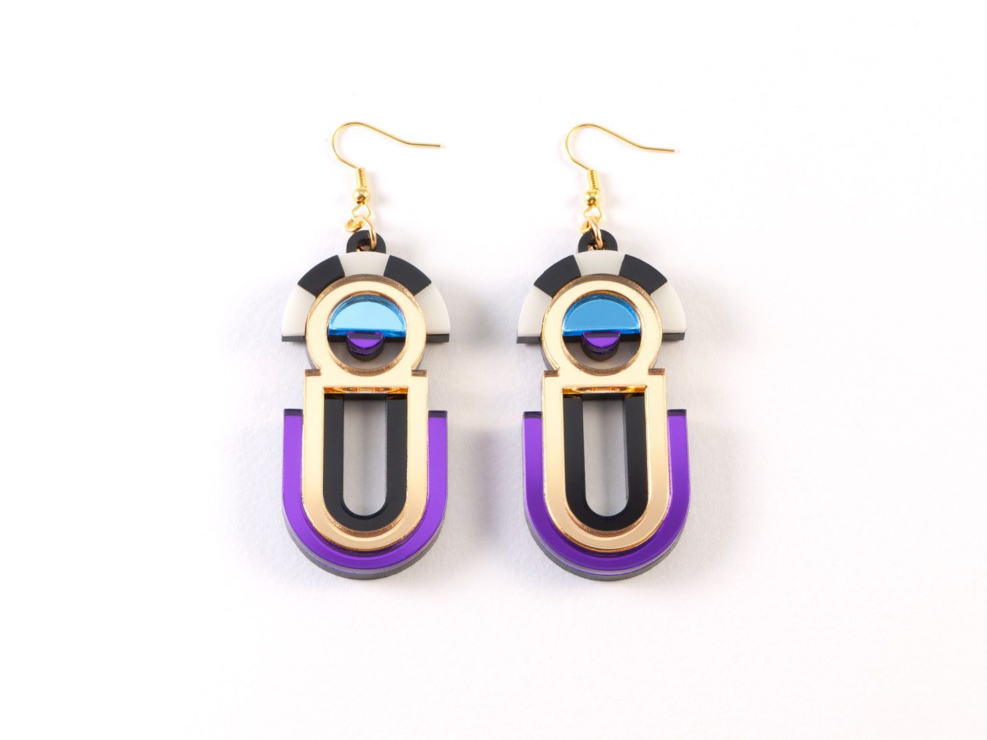 FORM061 ESTRELLA II Drop Earrings - Gold, Ice Blue, Purple