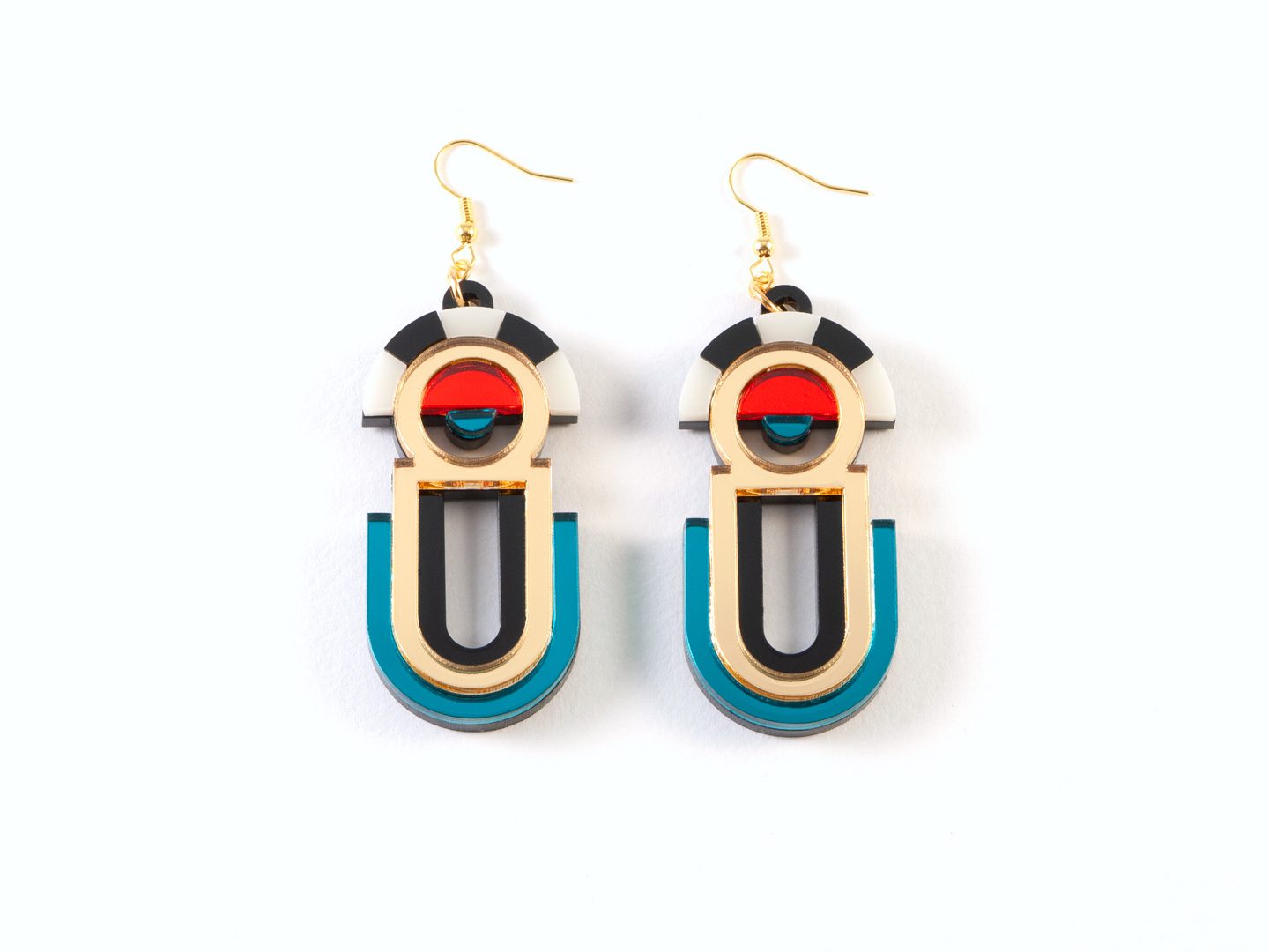 FORM061 ESTRELLA II Drop Earrings - Gold, Teal, Orange