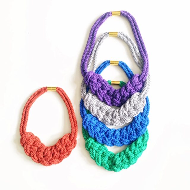 Colour Block Knotted Cotton Rope Statement Necklace, 28 colour choices
