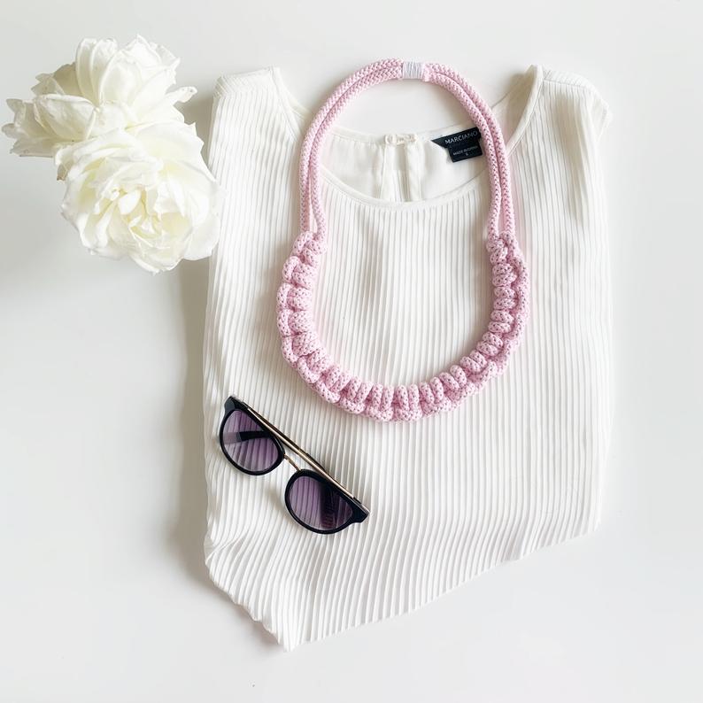 Fuchsia Cotton Rope knitted necklace, 28 colour choices