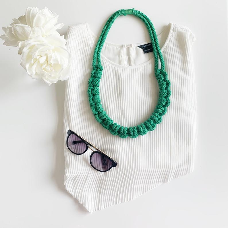Fuchsia Cotton Rope knitted necklace, 28 colour choices