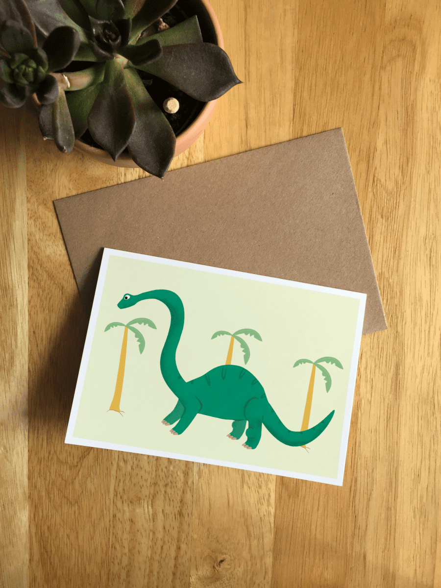 Brontosaurus Illustrated Dinosaur A6 Recycled Greetings card