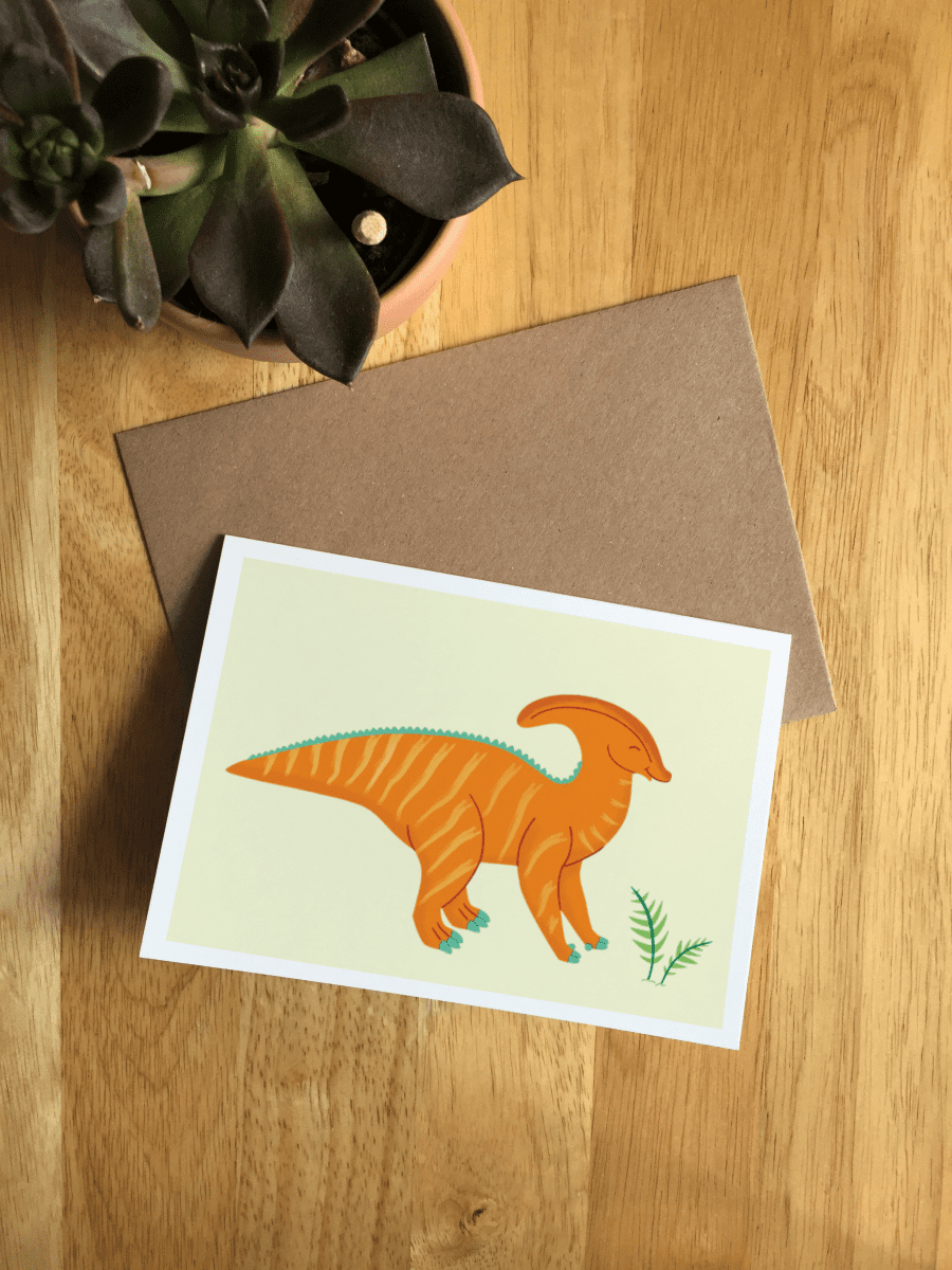 Parasaurolophus Illustrated Dinosaur A6 Recycled Greetings card