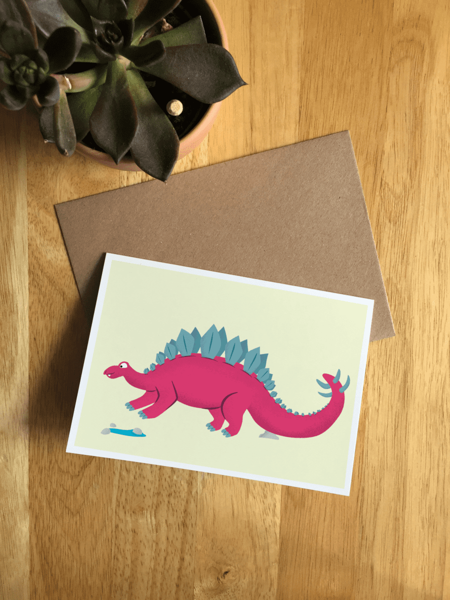 Stegosaurus Illustrated Dinosaur A6 Recycled Greetings card