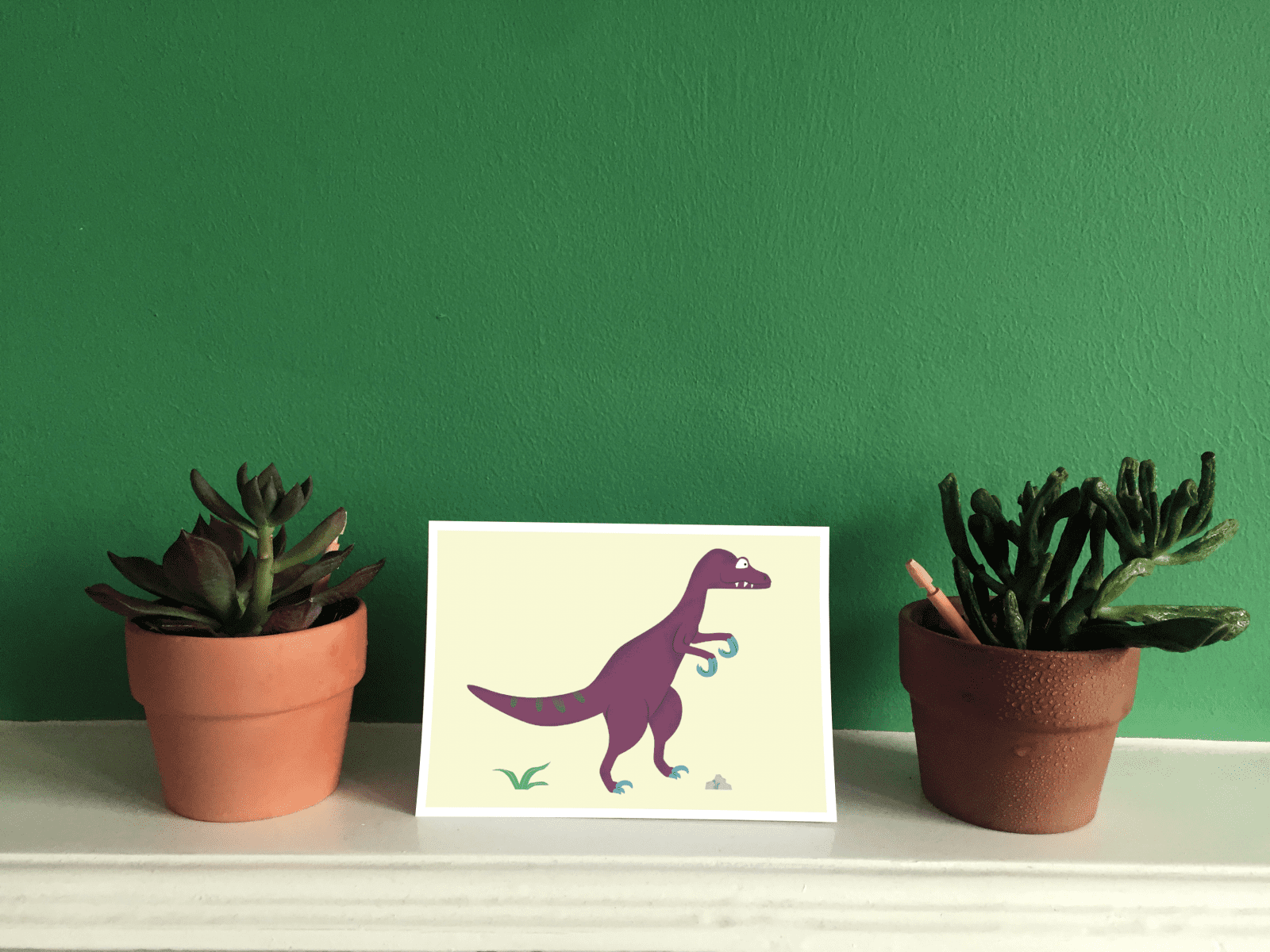 Velociraptor Illustrated Dinosaur A6 Recycled Greetings card