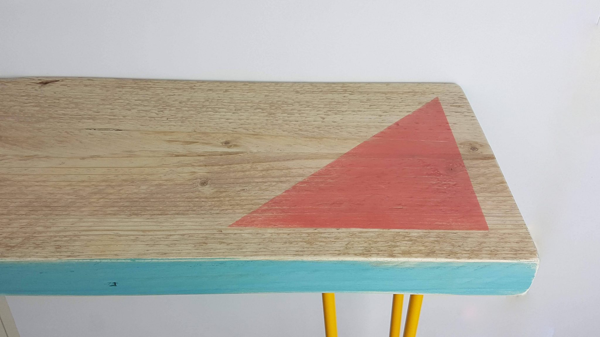Reclaimed scaffold console table, triangle design