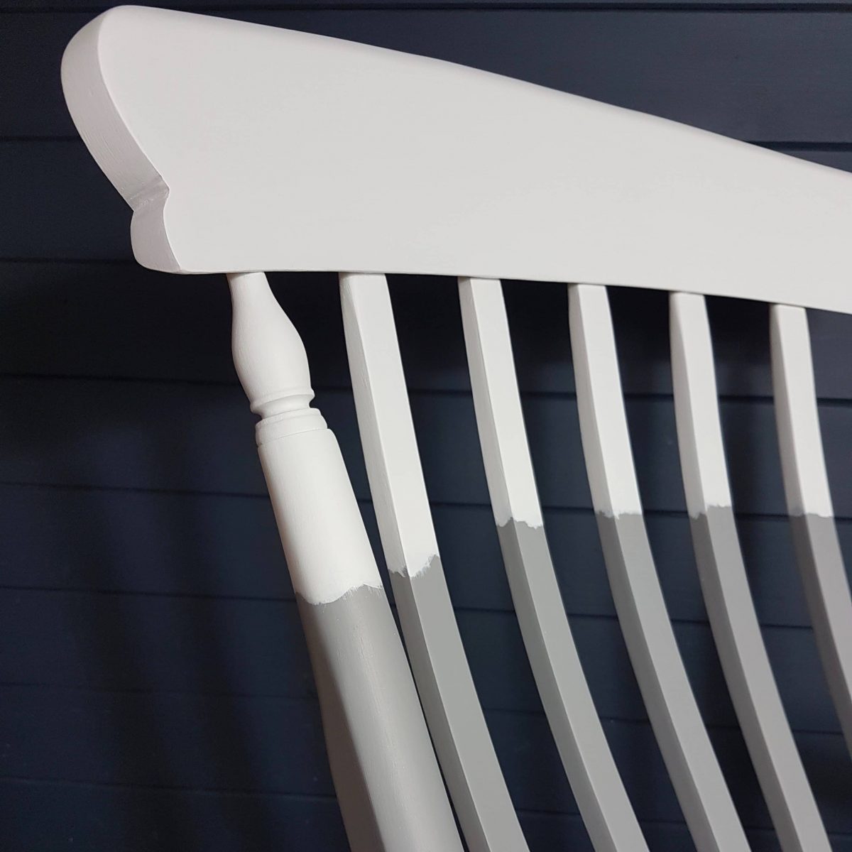 Two-tone grey and white painted wooden rocking chair