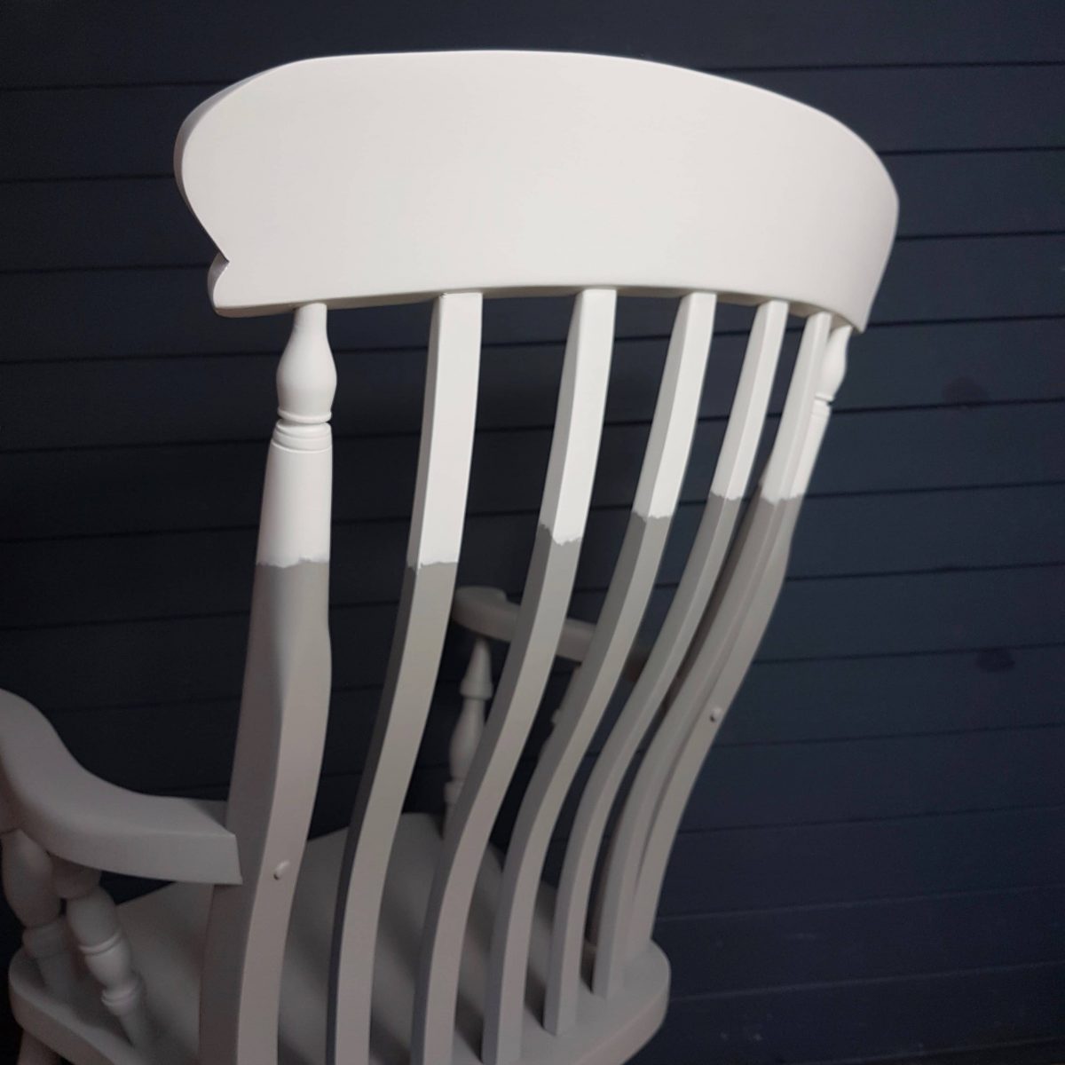 Two-tone grey and white painted wooden rocking chair