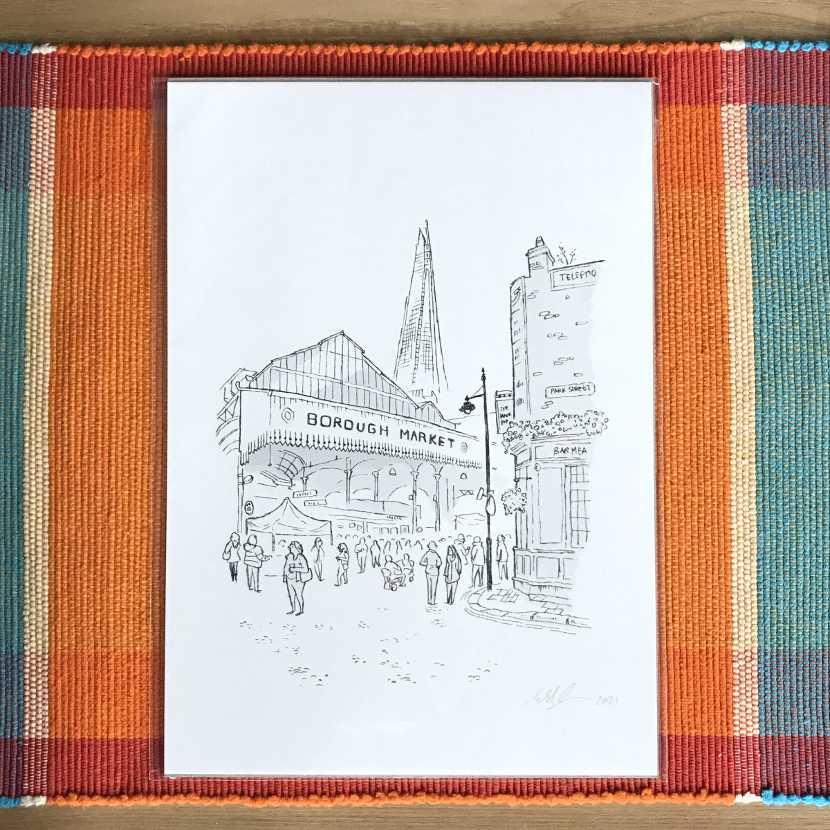 Borough Market sketch, London artwork, signed print
