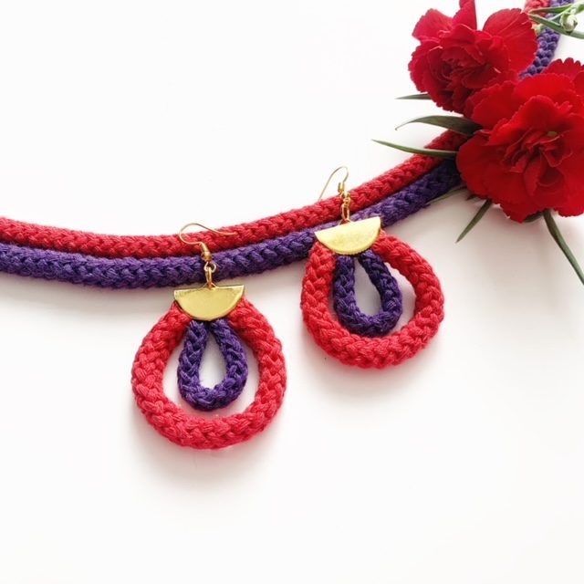 Art Deco Earrings -Teardrop shaped colorful cotton earrings, Non-allergenic Ecofriendly Cotton Earrings