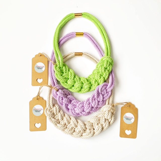 Colour Block Knotted Cotton Rope Statement Necklace, 28 colour choices