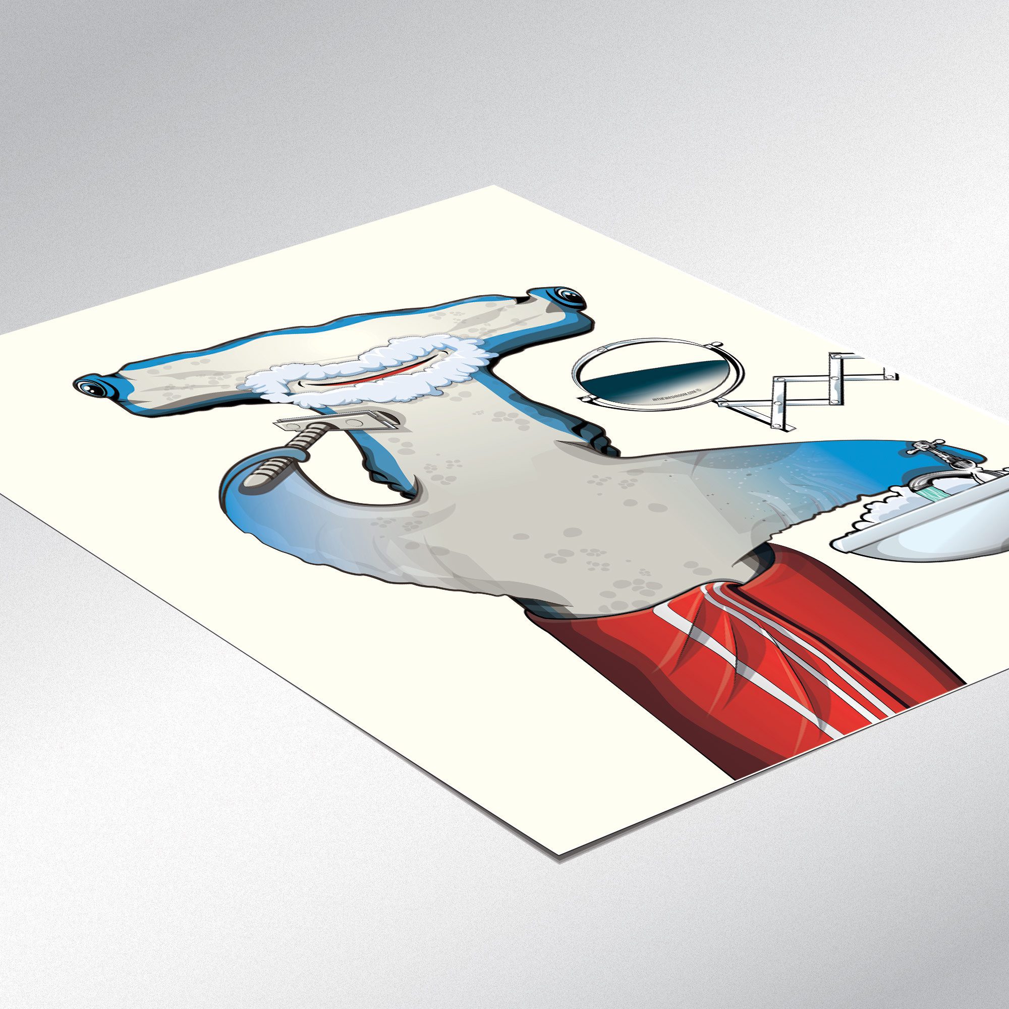 Hammerhead Shark Shaving, Funny Bathroom Humour Art Print