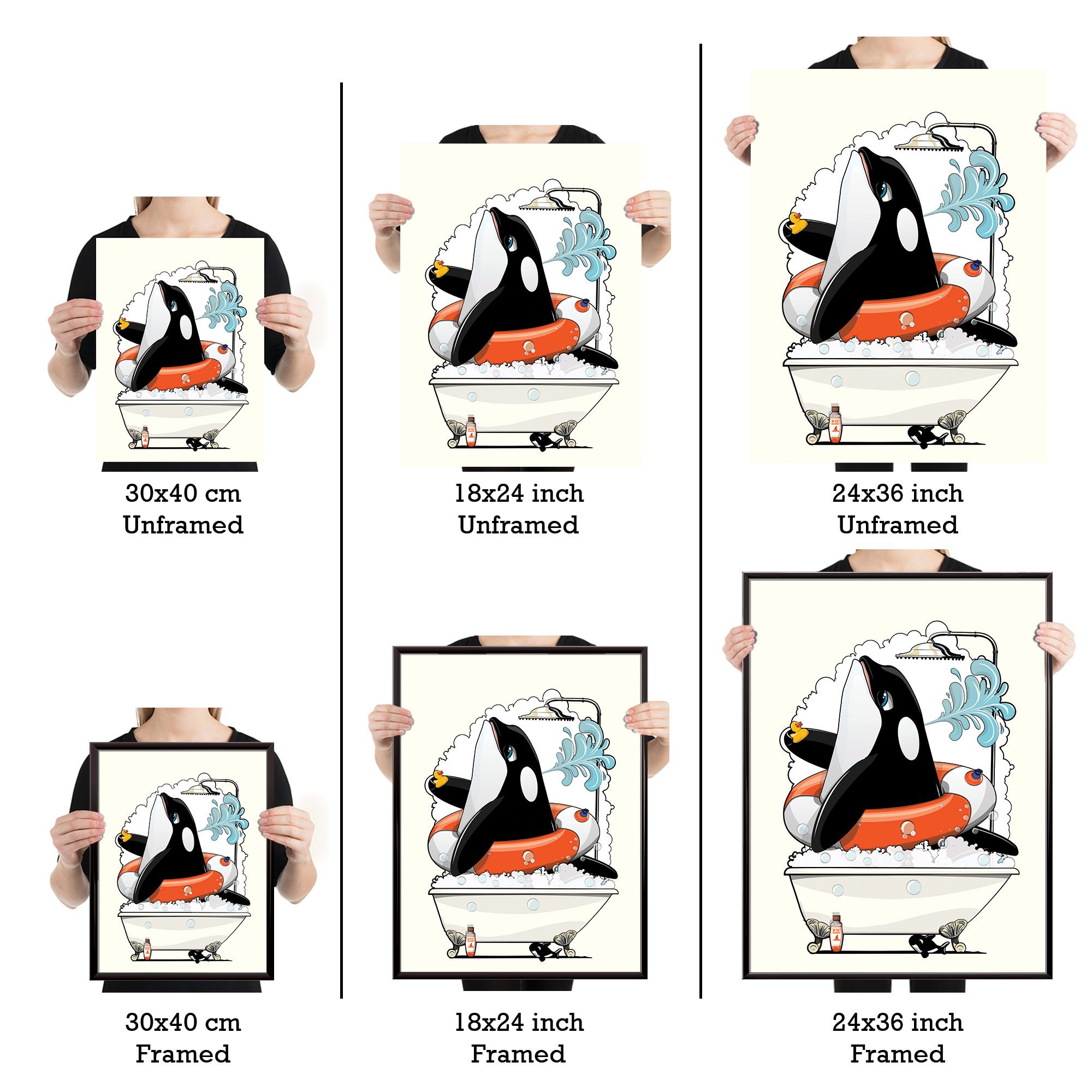 Orca Whale in the Bath, Funny Bathroom Humour Art Print
