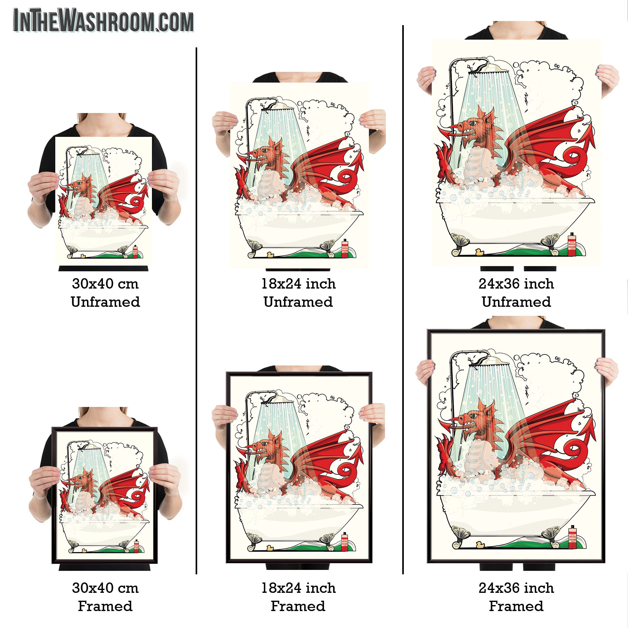 Welsh Dragon in the Bath, Funny Bathroom Humour Art Print