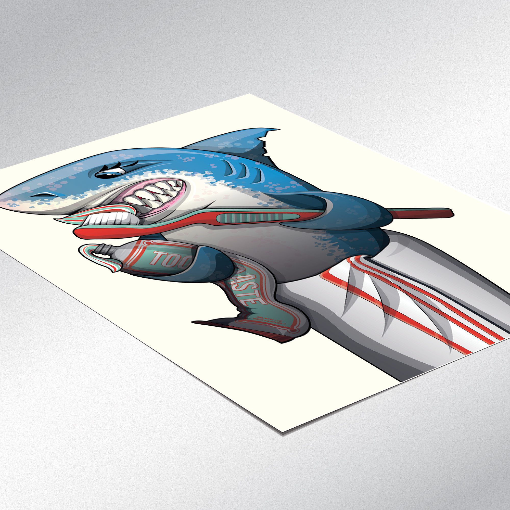 Great White Shark Cleaning Teeth, Funny Bathroom Humour Art Print