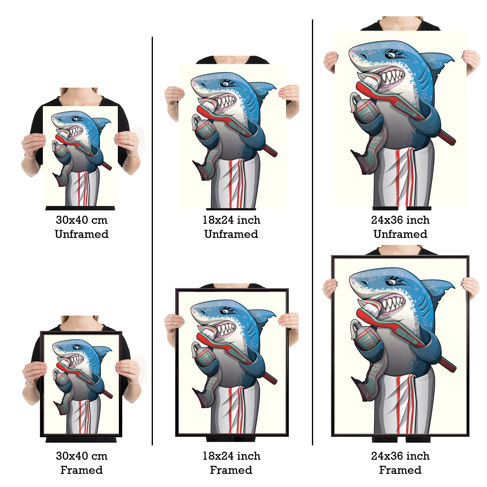 Great White Shark Cleaning Teeth, Funny Bathroom Humour Art Print