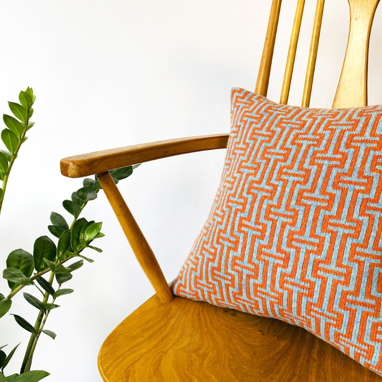 Orange and Blue Cushion - 100% Lambswool