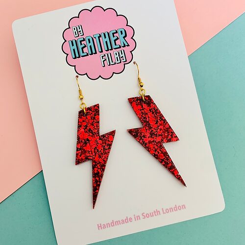 Red Glitter Lightening Bolt Earrings