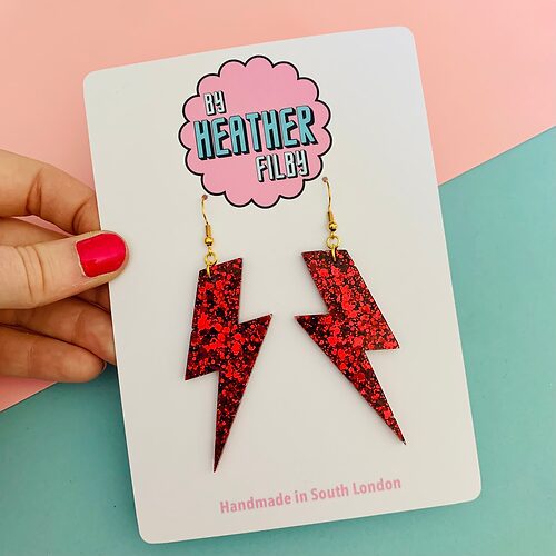 Red Glitter Lightening Bolt Earrings