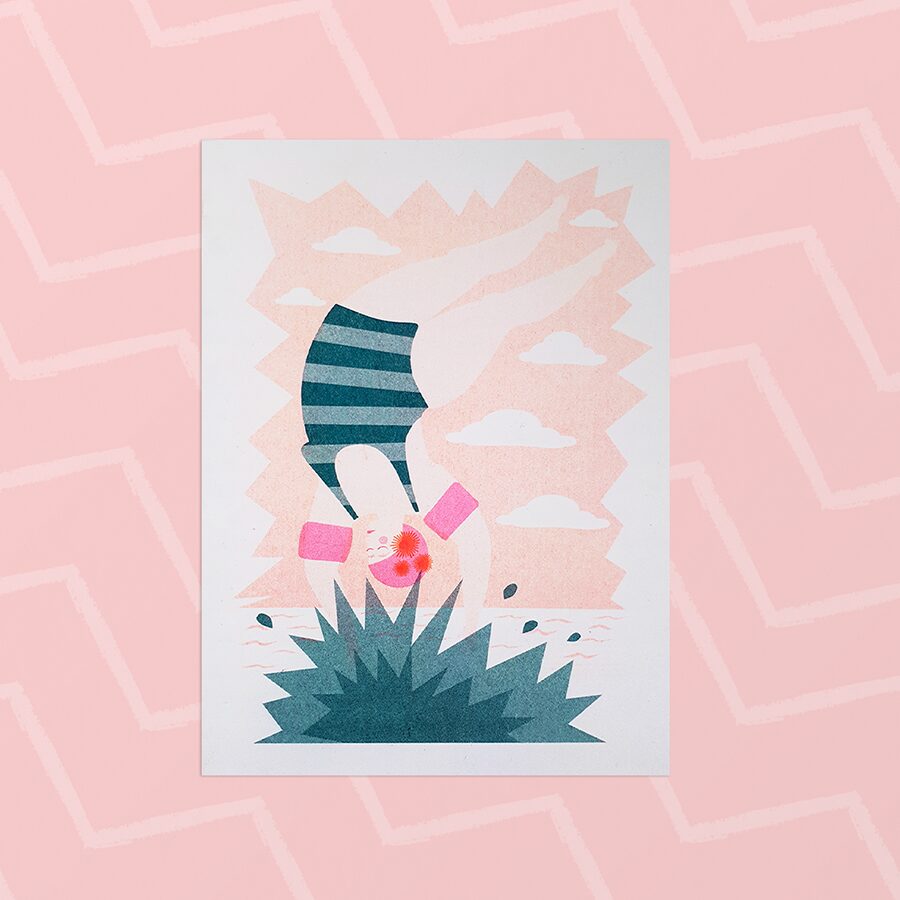 Art Deco Print - Dive In A5 Risograph Print