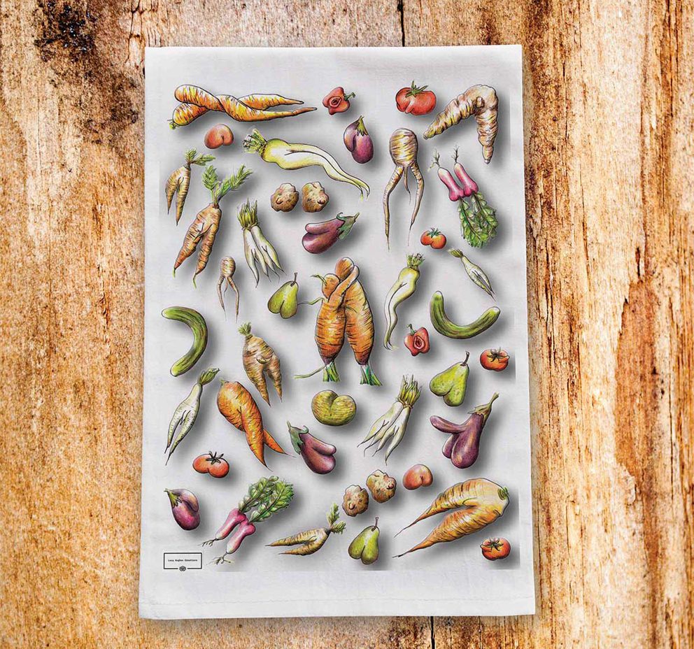 gifts for foodies - rude vegetable tea towel 