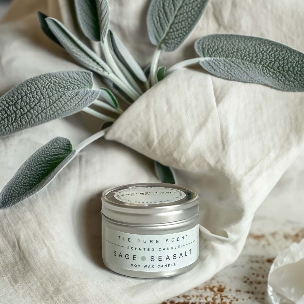 mini candle - stocking filler - sage and sea salt candle