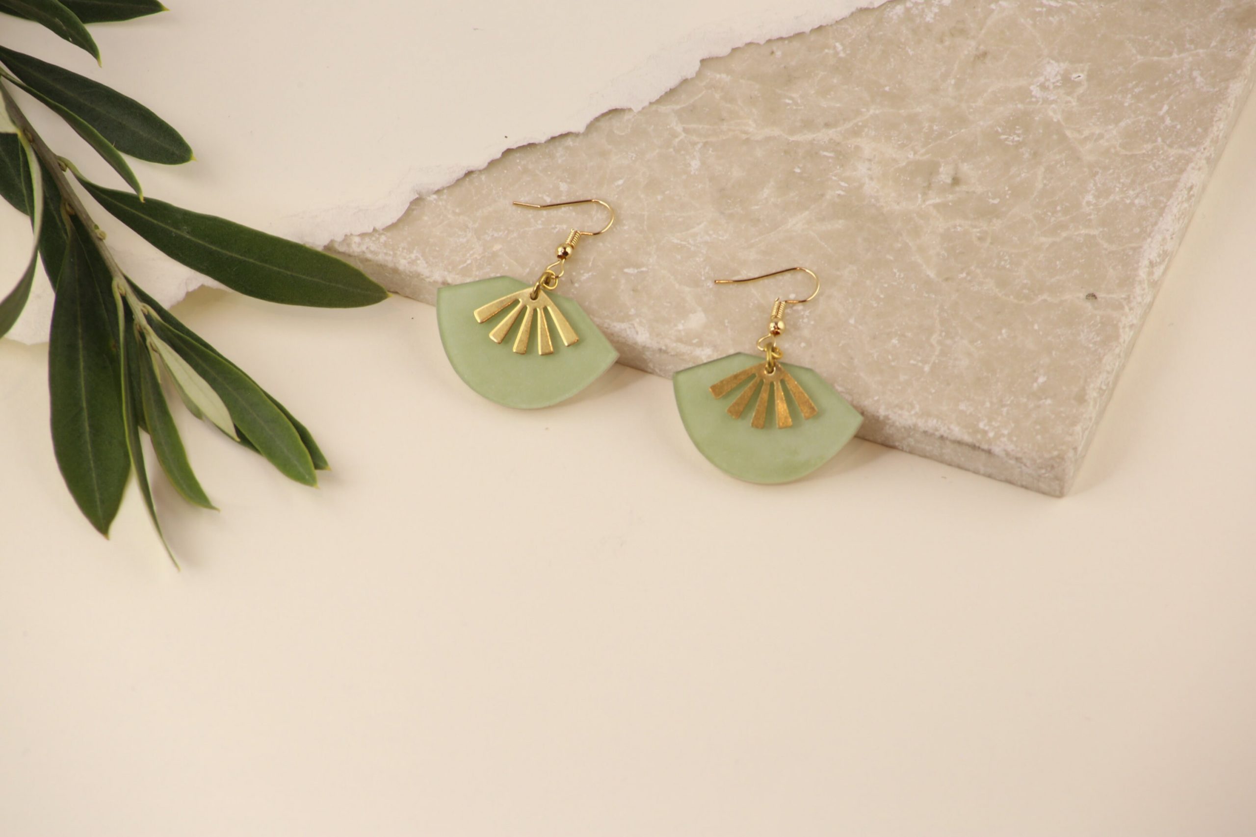 Jade Art Deco Sunset Brass Gold Plated Acrylic Earrings