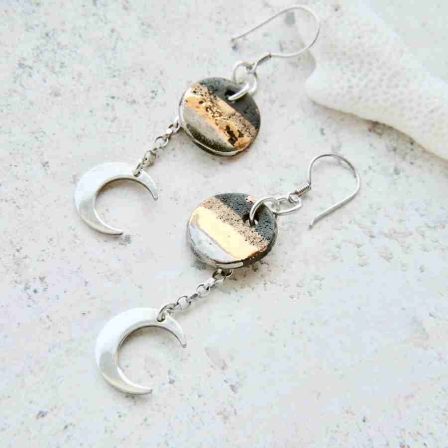 Moon earrings, sterling silver
